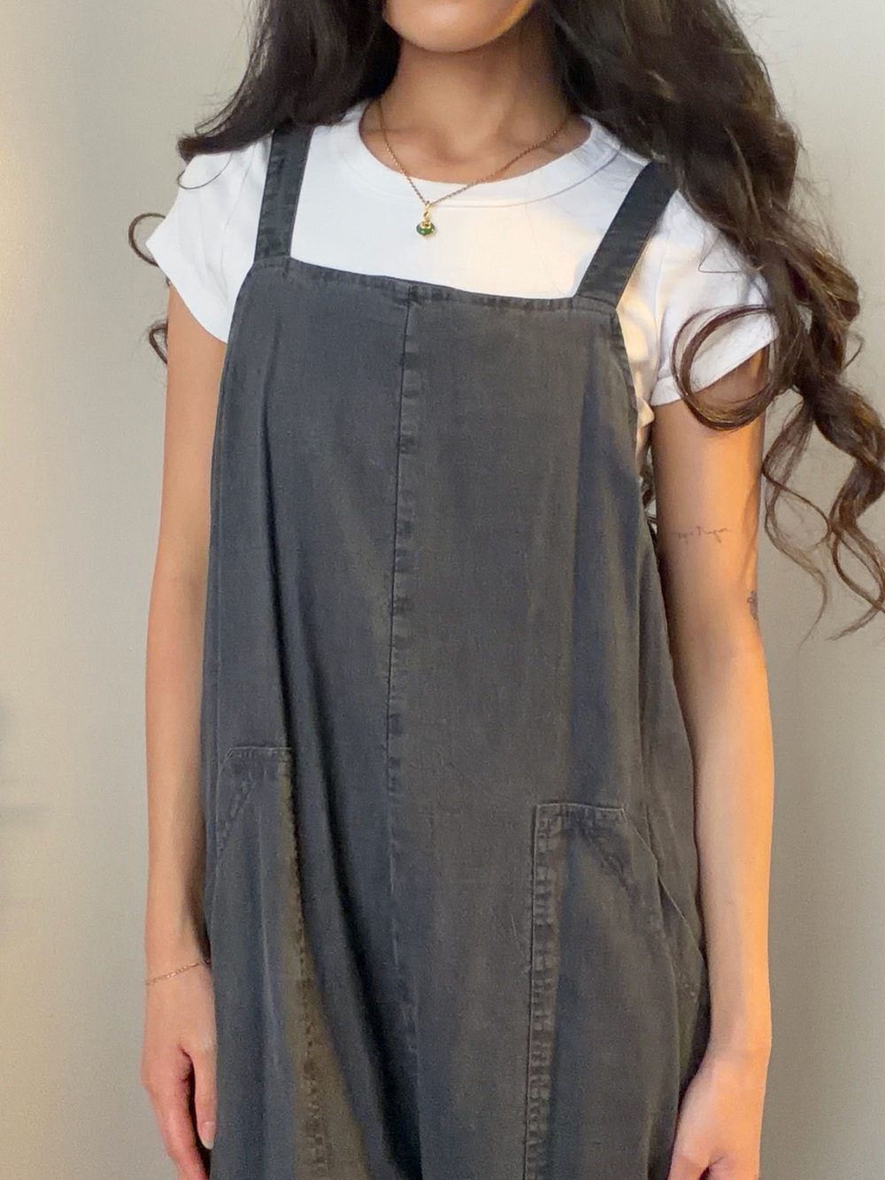 Universal Thread Charcoal Gray Pinafore Denim Jumpsuit